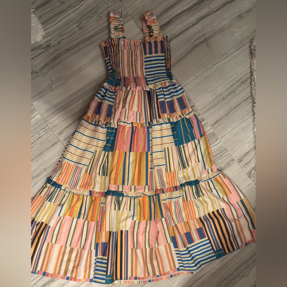 Patchwork Stripe Smock Midi, Multi - image 4